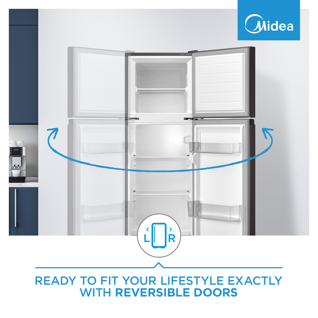 Midea 173L Top Freezer Fridge - reversible doors