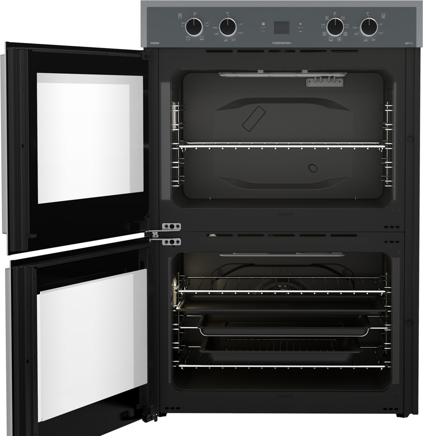 DBO768 70cm Gemini Double Oven ThermoFan+ & AirFire Mirror
