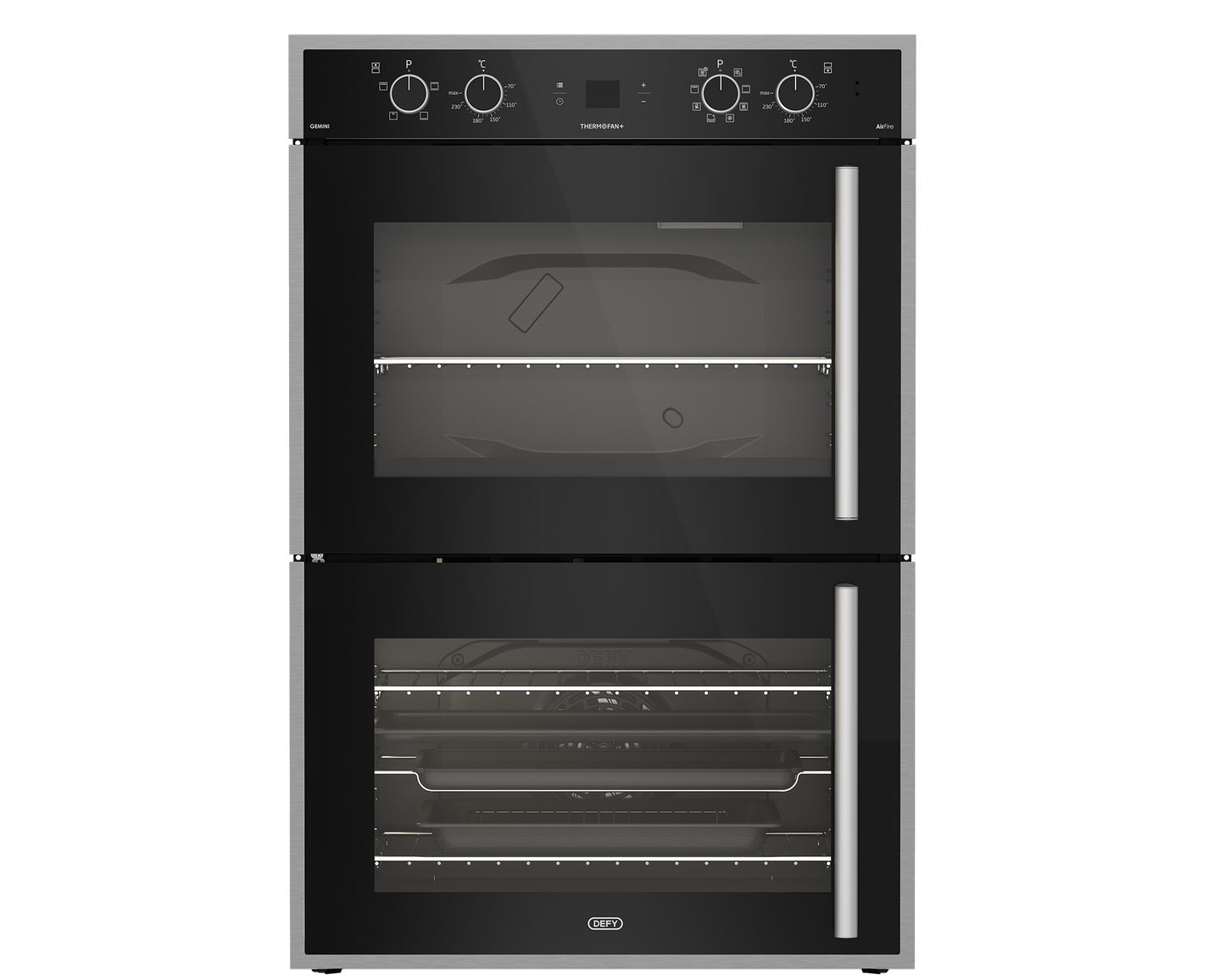 DBO767 70cm Gemini Double Oven ThermoFan+ & AirFire Black