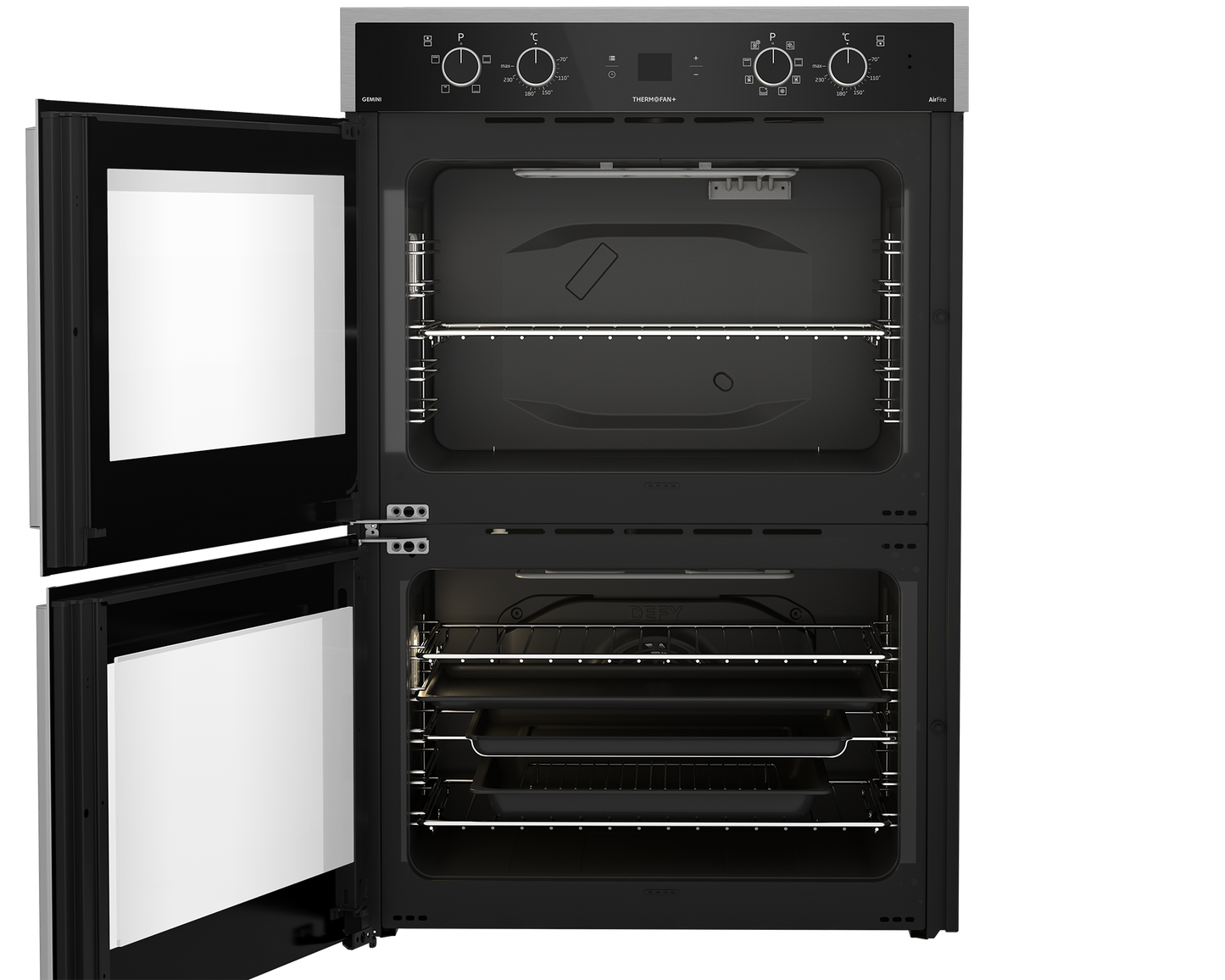 DBO767 70cm Gemini Double Oven ThermoFan+ & AirFire Black